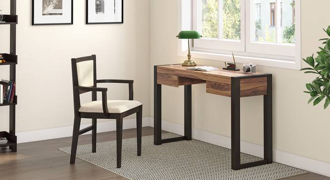 Aurelio Study Chair (Mahogany Finish, macadamia brown hopsack weave) by Urban Ladder - Front View - 