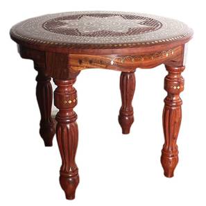 new shilpi handicrafts Round Solid Wood Coffee Table in Glossy Finish-picture-4