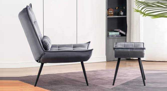 Elroy Accent Chair With Ottoman Grey (Grey, Black Finish) by Urban Ladder - Design 1 Side View - 713617