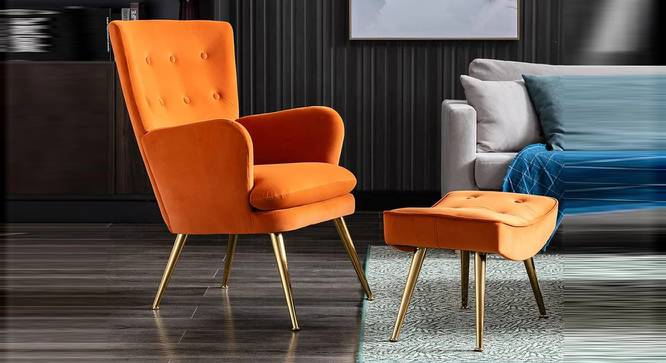 Wilbar Accent Chair With Ottoman Orange (Orange, Gold Finish) by Urban Ladder - Front View Design 1 - 713699