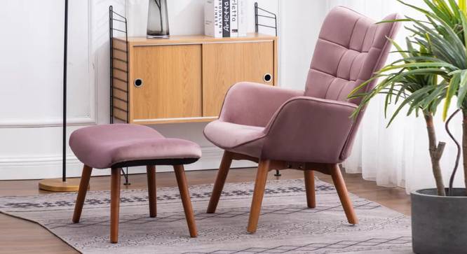 Embra Accent Chair With Ottoman Pink (Pink, Natural Finish) by Urban Ladder - Front View Design 1 - 713701