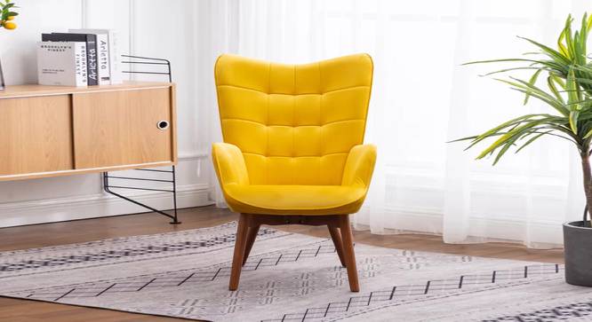 Embra Accent Chair With Ottoman Yellow (Yellow, Natural Finish) by Urban Ladder - Front View Design 1 - 713721
