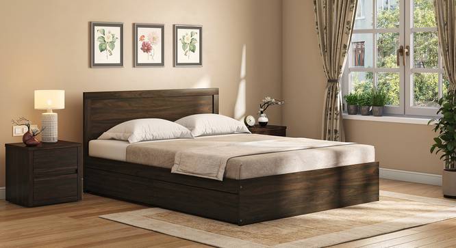 Covelo Storage Bed (Queen Bed Size, Drawer & Box Storage Type, Rustic Walnut Finish) by Urban Ladder - Front View - 