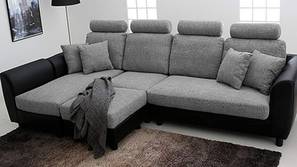 Winchano Fabric & Leatherette Sofa (Grey-Black)