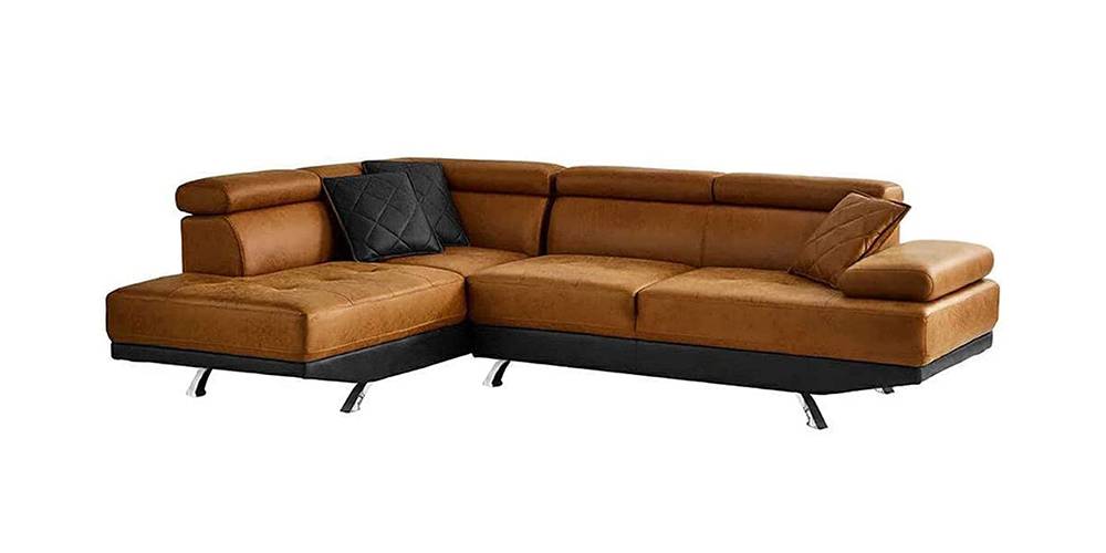 Aldaro Sectional Leatherette Sofa (Tan-Black) by Urban Ladder - - 