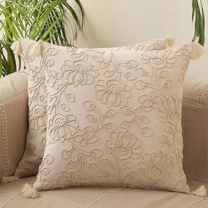 Cushion Cover Design Floral White Embroidery with Tassels Set of 2 Cushion Covers-CHF-CC- 14634-2 (White)