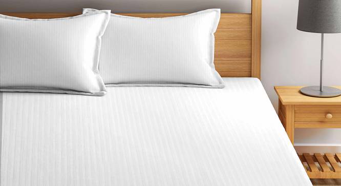 White Stripes TC Cotton Blend Double Size Bedsheet with 2 Pillow Covers ARBS-1507 (White, Double Size) by Urban Ladder - Front View Design 1 - 717217