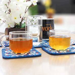 Trays Platters Design Square Shape Design Beads Hand Work Cotton & Beads Set of 6 Coasters (Blue)