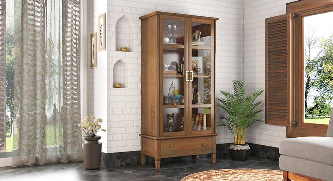 Malabar Bookshelf/Display Cabinet (55-book capacity) (Amber Walnut Finish) by Urban Ladder - Front View - 
