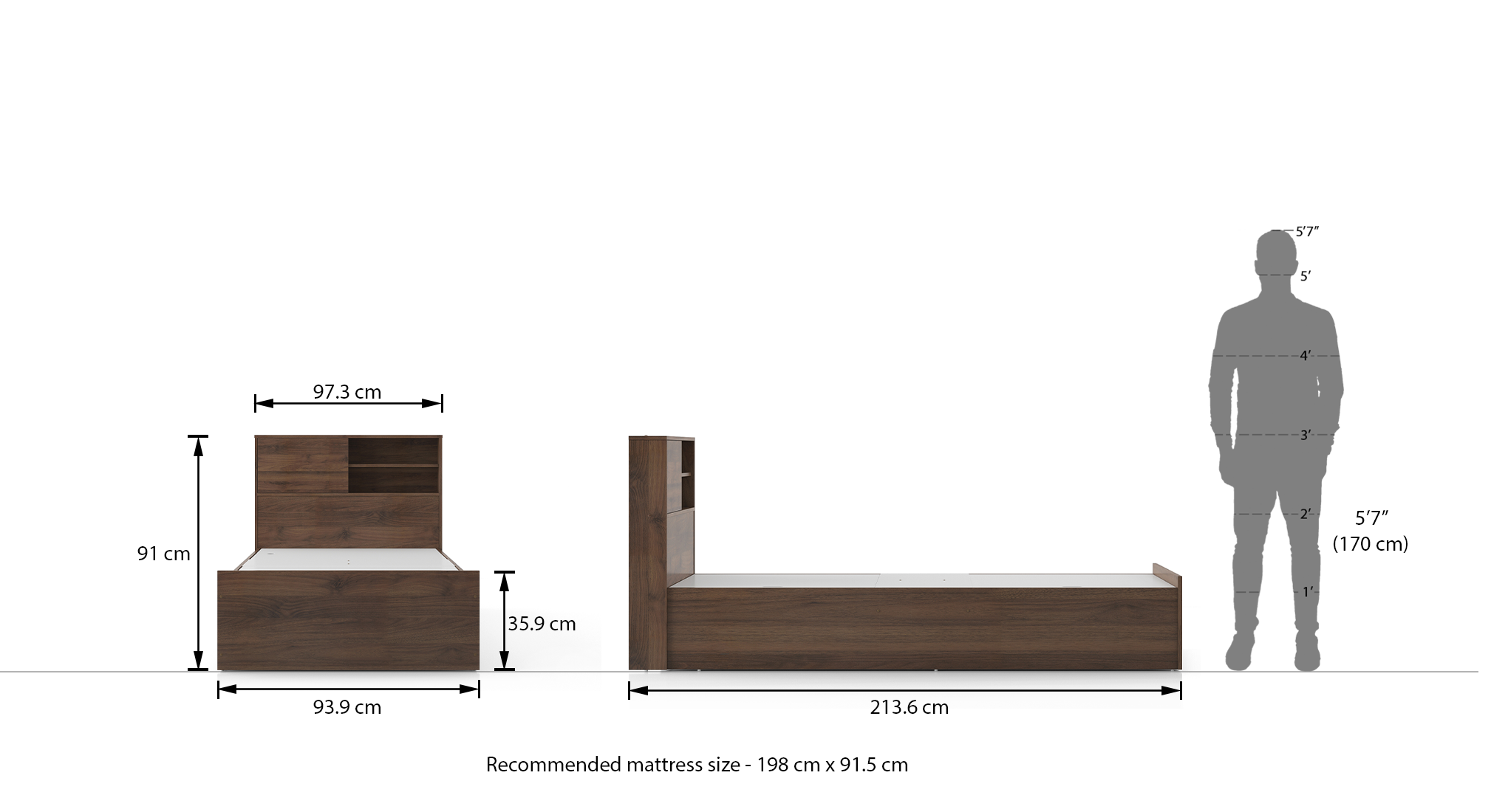 Amy storage bed with head board storage   single   classic walnut 8