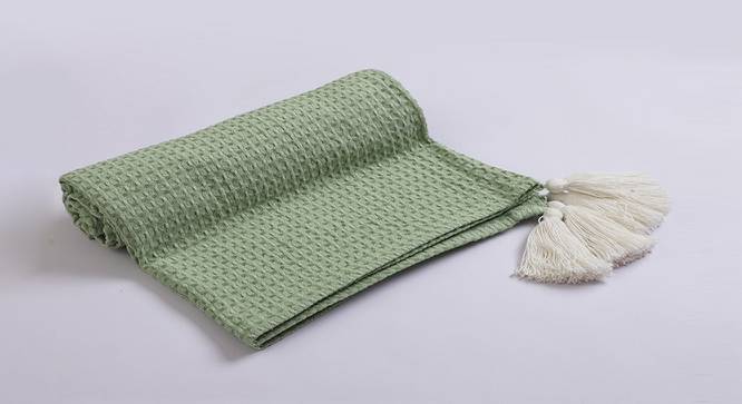 Jamio Firati Textured Green Solid Desgin 100% Cotton 1 Pc Throw 50x60 In(125x150 Cms) (Green) by Urban Ladder - Front View Design 1 - 719469