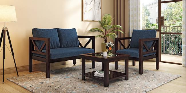 Alden wooden sofa -Finish- Mahogany (Indigo Blue honduras) (1-seater Custom Set - Sofas, None Standard Set - Sofas, Fabric Sofa Material, Regular Sofa Size, Regular Sofa Type, One, Indigo Blue honduras)