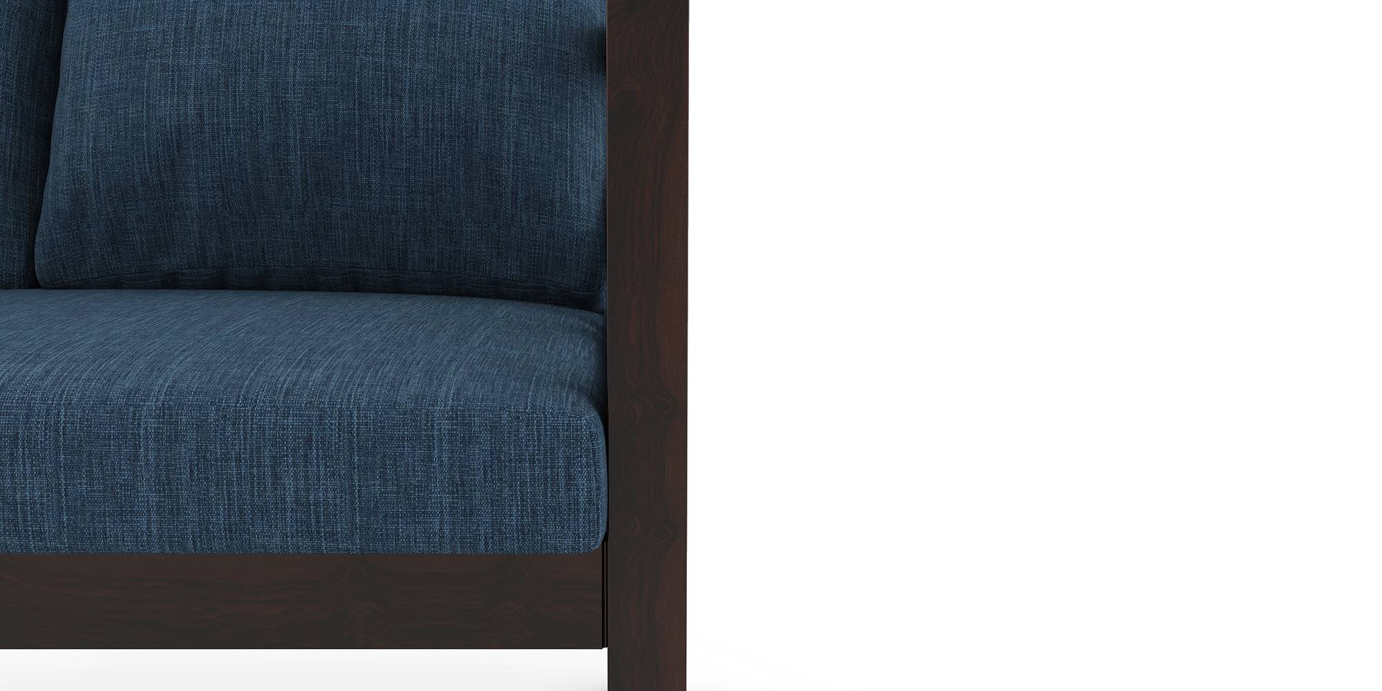 Alden wooden sofa Finish Mahogany (Indigo Blue honduras) Urban Ladder