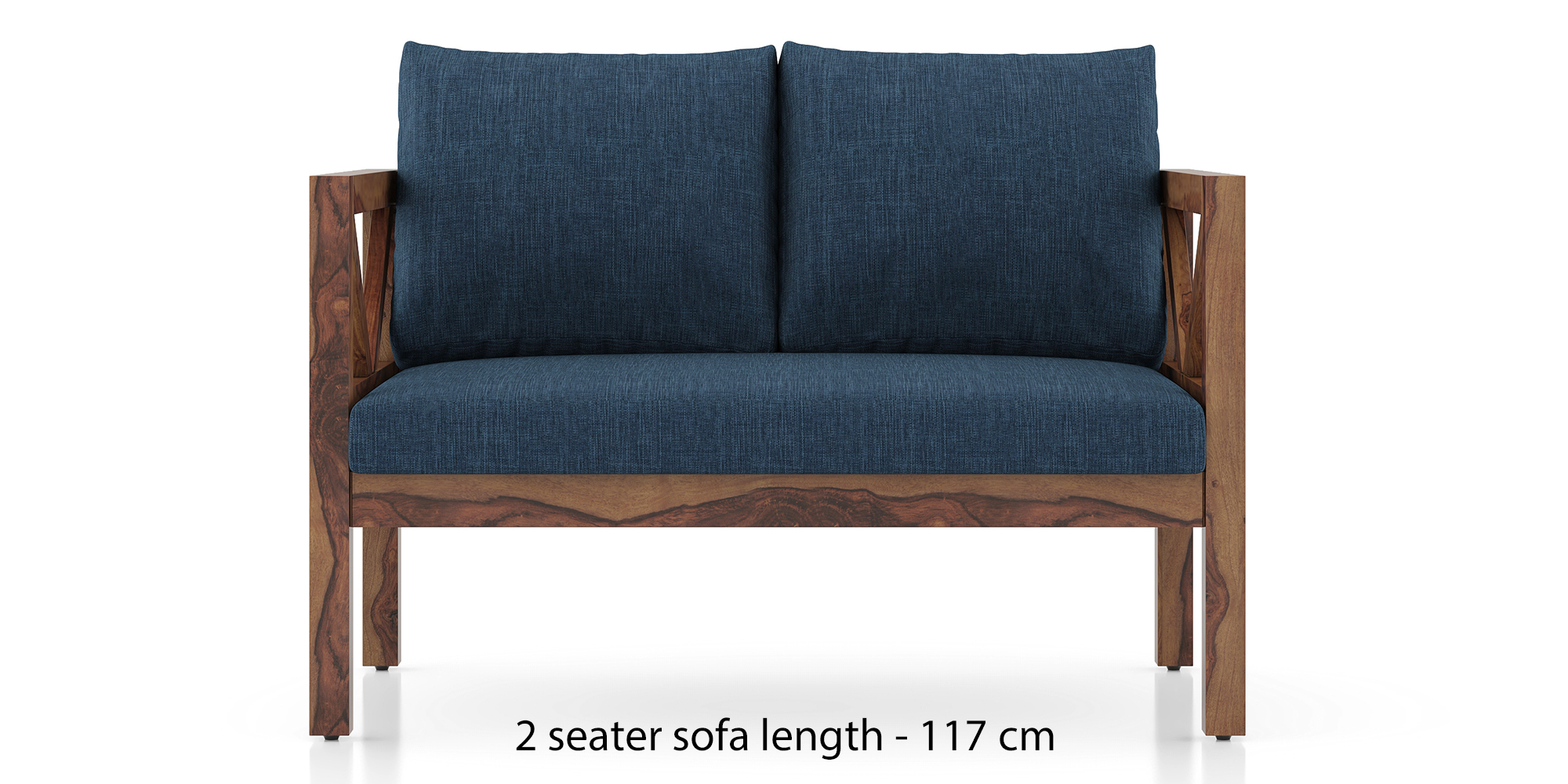 Alden wooden sofa Finish Teak (Indigo Blue honduras) Urban Ladder