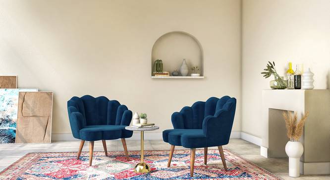Korine Chair (Finish : Teak, Fabric: Blue velvet ) (Blue Velvet) by Urban Ladder - Front View - 