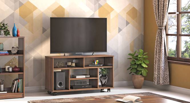 Ian Tv Unit with Casters - Dark Wenge (Classic Walnut Finish) by Urban Ladder - Front View - 