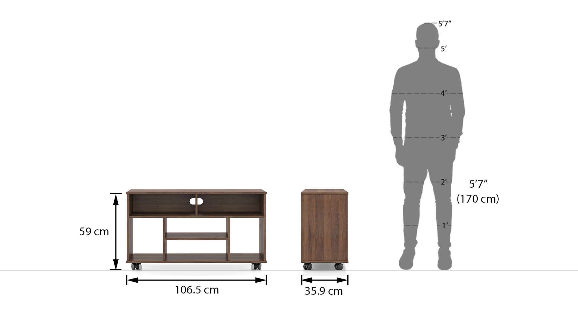 Ian open tv unit with castor wheel classic walnut 5