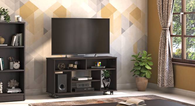 Ian Tv Unit with Casters - Dark Wenge (Classic Walnut Finish) by Urban Ladder - Front View - 