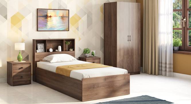 Stewart Single Storage Bed With Headboard Storage Classic Walnut (Single Bed Size, Classic Walnut Finish) by Urban Ladder - Front View - 