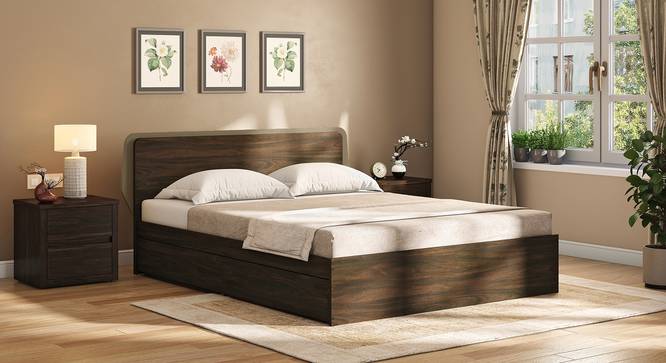 Cavinti Storage Bed (Queen Bed Size, Box Storage Type, Rustic Walnut Finish) by Urban Ladder - Front View - 