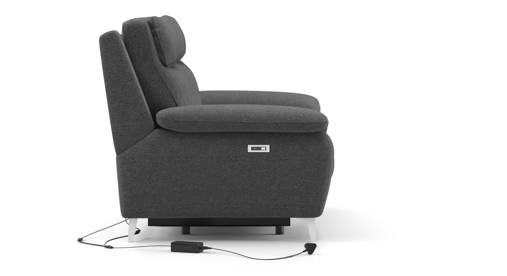 Emila Fabric Three Seater Motorized Recliner in Cream Colour Urban Ladder