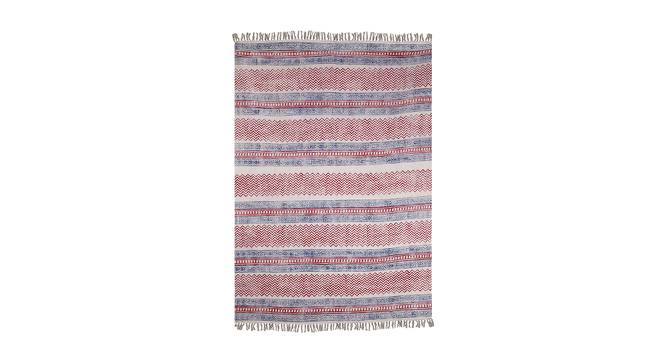 Blue Pink Stripes Hand Woven Printed Dhurrie 4X6 Feet (Blue, 183 x 122 cm  (72" x 48") Carpet Size) by Urban Ladder - Front View Design 1 - 722202