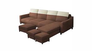 Archie Sectional Fabric  Sofa Set with 1 Centre Table & 2 Puffy (Brown)