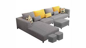 Miana Sectional Fabric Sofa with 1 Centre Table & 2 Puffy (Light Grey)