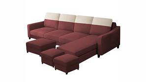 Archie Sectional Fabric Sofa Set with 1 Centre Table & 2 Puffy (Maroon)