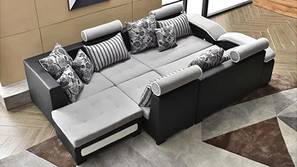 Angelona Interchangeable U Shape Sectional Shape Sofa Set with 4 Puffy (Grey-Black)