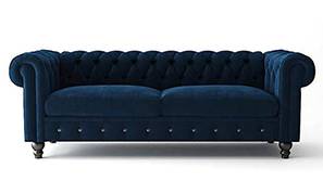 Zara Velvet Rolled Arm Chesterfield Sofa - Blue