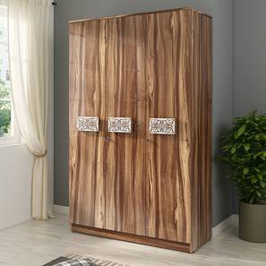 Three Cupboards Design Flora Engineered Wood 3 Door Wardrobe Without Mirror in Walnut Finish