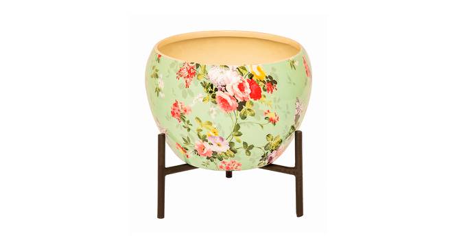 Metal planter with stand in multi color floral design (Green) by Urban Ladder - Front View Design 1 - 724304