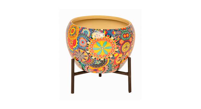Metal planter with stand in multi color floral design (Multicolor) by Urban Ladder - Front View Design 1 - 724305