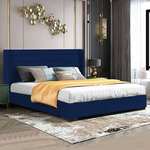 Beds Without Storage Design Caliya Solid Wood King Size Non Storage Bed in Blue Finish