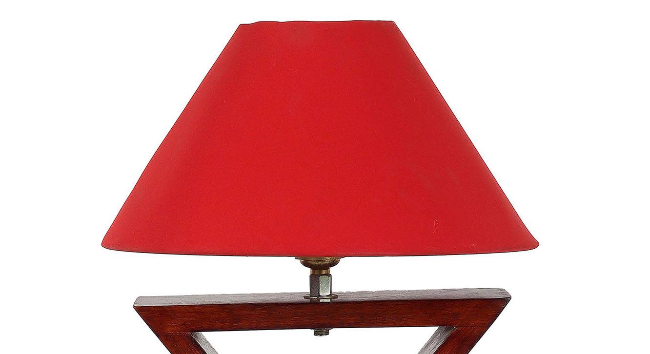 Teagan Mango Wood Table Lamp With Red Conical Cotton Shade Urban Ladder