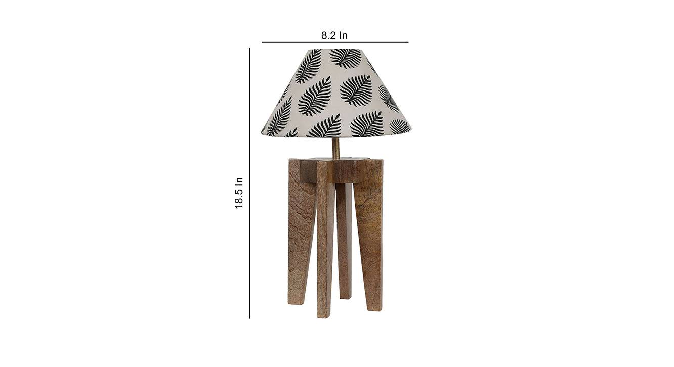 Santana Mango Wood Table Lamp With Off White Black Leaf Cotton Shade