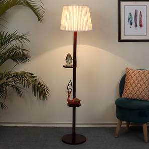 Floor Lamps In Gurgaon Design Lourdes Mango Wood Floor Lamp With Off White Pleated Polysatin Shade (Brown)