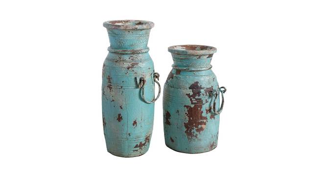 Wooden Pot Colored set of 2- Blue (Blue) by Urban Ladder - Front View Design 1 - 728570