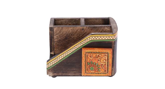 Cutlery Holder Handcrafted in Wood with Ceramic Tile (Brown) by Urban Ladder - Design 1 Side View - 729178