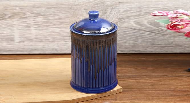 Cylindrical Handcrafted Ceramic Storage Jar (Blue) by Urban Ladder - Design 1 Side View - 729179