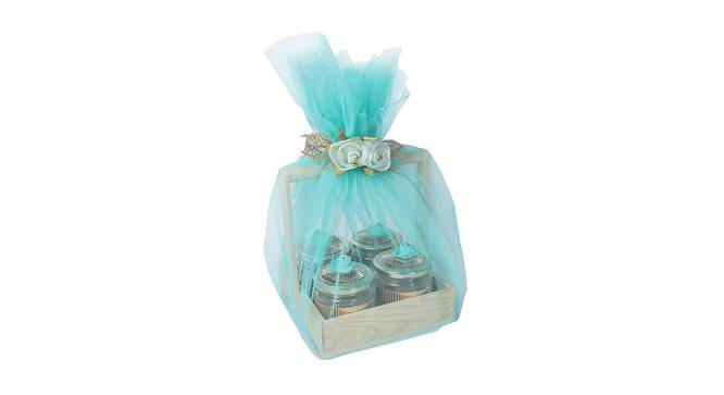 Square-Shaped Wooden Basket with 4 Glass Jars (Brown & Blue) by Urban Ladder - Design 1 Side View - 729227