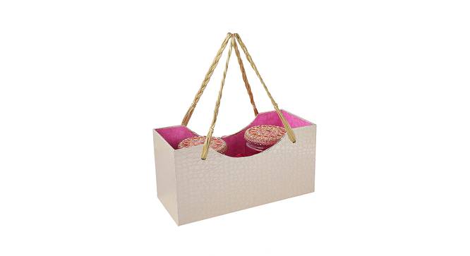 Golden and Pink Box Shaped Basket with two Glass Jars (Golden & Pink) by Urban Ladder - Design 1 Side View - 729230