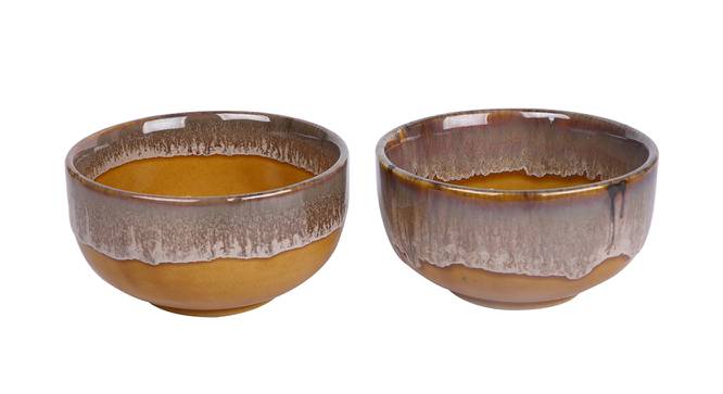 Handpainted Ceramic Bowl Set of 2 in Mustard (Brown) by Urban Ladder - Design 1 Side View - 729261