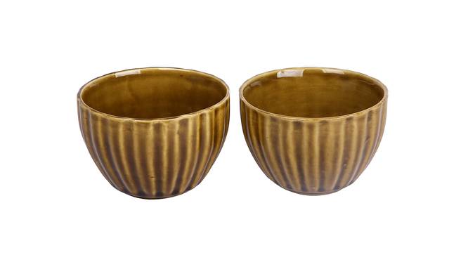 Set of 2 Mustard Striped Ceramic Bowls (Mustard) by Urban Ladder - Design 1 Side View - 729264