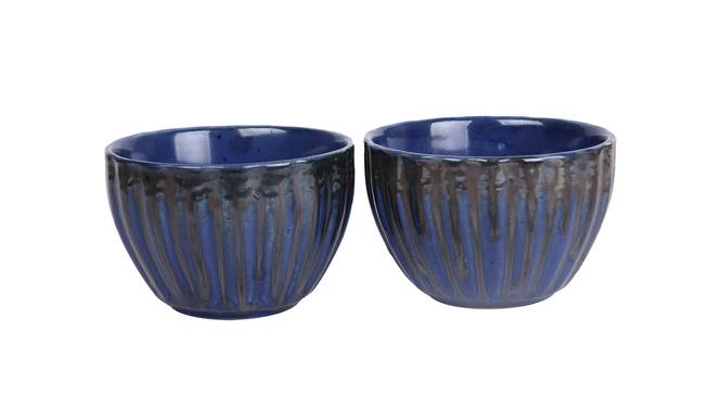 Blue Striped Ceramic Bowls - set of 2 (Blue) by Urban Ladder - Design 1 Side View - 729265