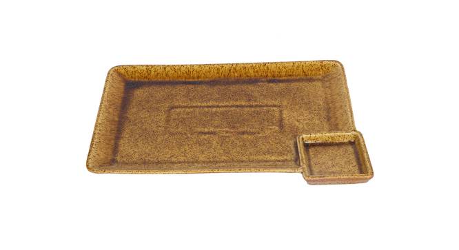 Glazed Ceramic Rectangular Platter in Natural Brown (Mustard) by Urban Ladder - Design 1 Side View - 729291