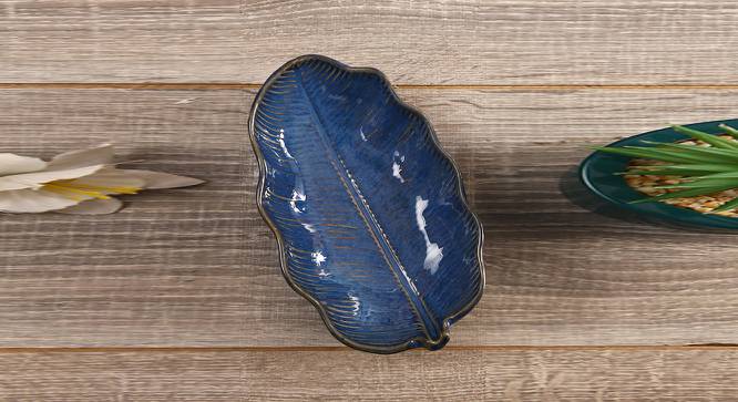 Zig Zag Edged Leaf Ceramic Platter in Indigo Blue (Blue) by Urban Ladder - Design 1 Side View - 729293