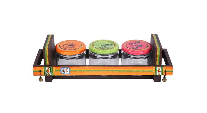Wooden Tray with Three Big Glass Jar (Multicoloured) by Urban Ladder - Design 1 Side View - 729319