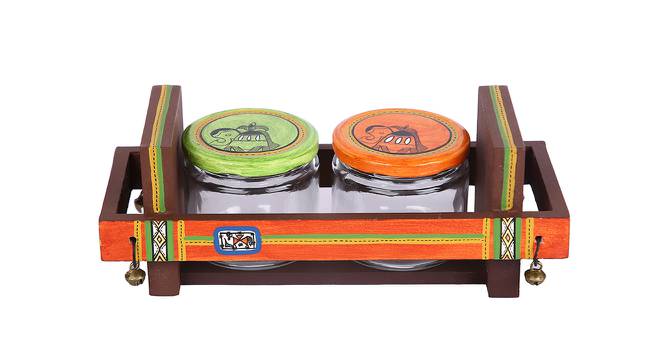 Wooden Tray with Two Big Glass Jar (Multicoloured) by Urban Ladder - Design 1 Side View - 729320